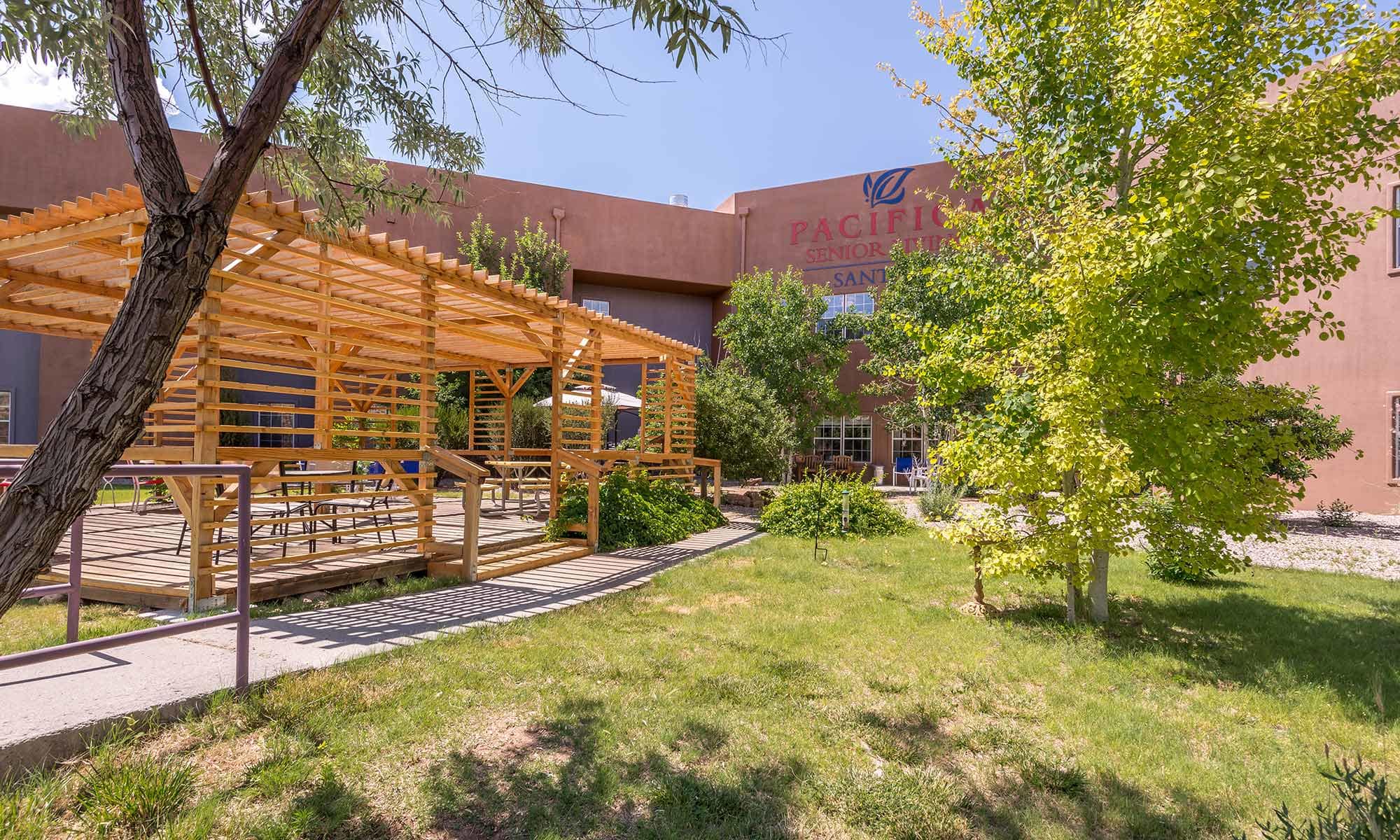 Outdoor patio at Pacifica Senior Living Santa Fe in Santa Fe, NM