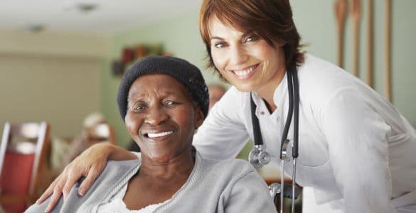 Assisted living caretaker at Pacifica Senior Living Vancouver provides services to a resident