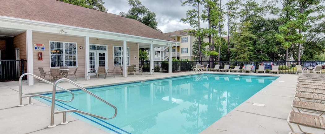 The sparkling swimming pool at The Park at Three Oaks in Wilmington is a great place to meet your new neighbors and make some new friends!