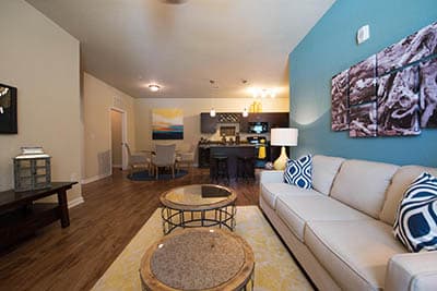 Living room at Springs at Orchard Road in North Aurora
