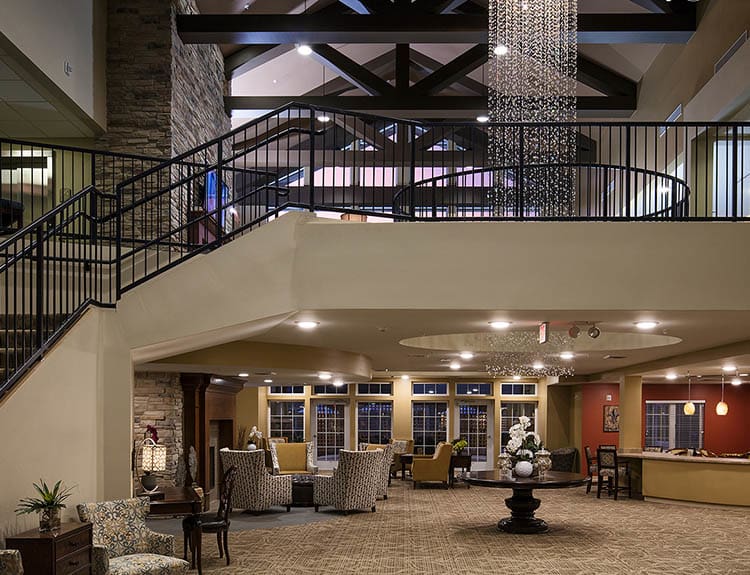 Grandiose entryway at The Oxford Grand Assisted Living & Memory Care