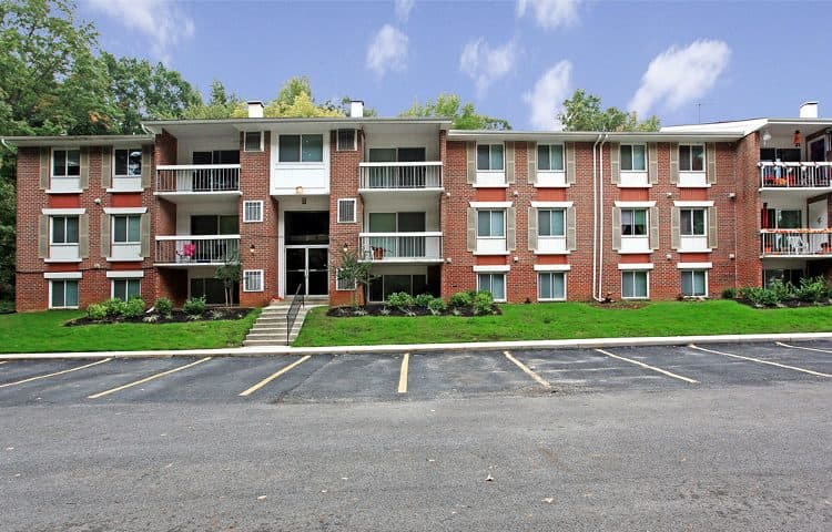 Front view of apartment building at Carroll Park