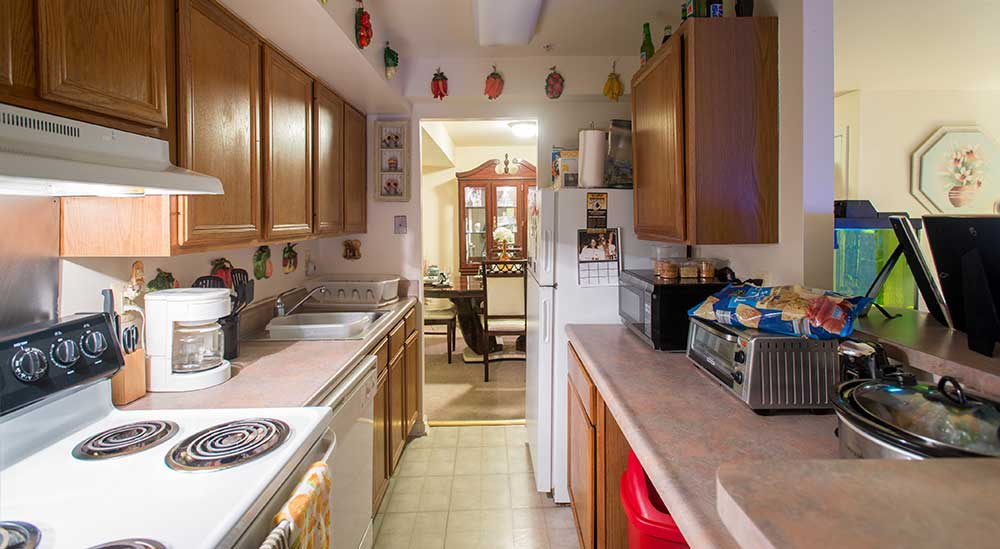 Galley kitchen at Summer Ridge Apartments