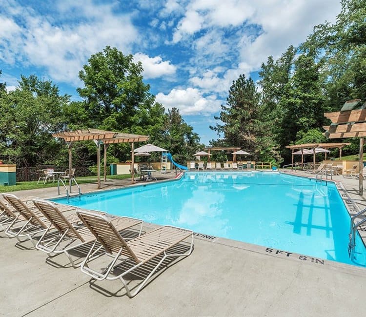 Sparkling swimming pool at Maiden Bridge and Canongate Apartments
