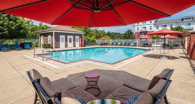 Swimming pool at The Waterfront Apartments in Munhall, PA