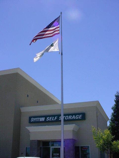 Flag in front of Superior Self Storage in Sacramento