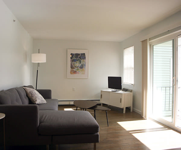 Living room at the Oak at Island Creek Village in Duxbury, MA