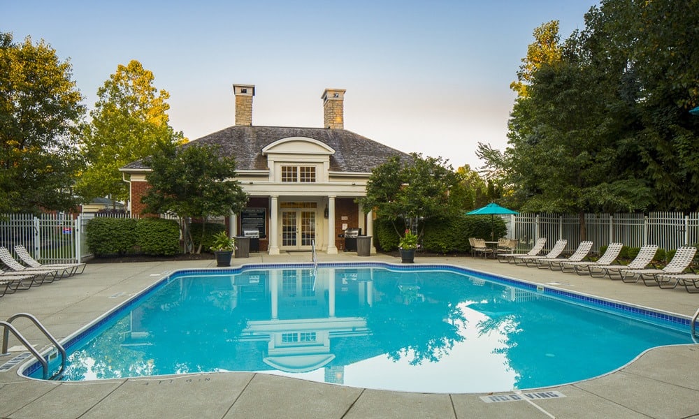 Swimming pool and flowers at The Woods at Polaris Parkway