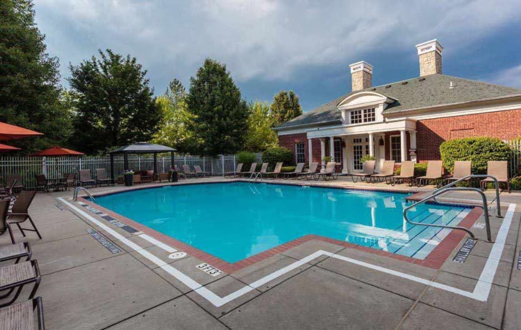 Gorgeous swimming pool area at Christopher Wren Apartments in Wexford, PA