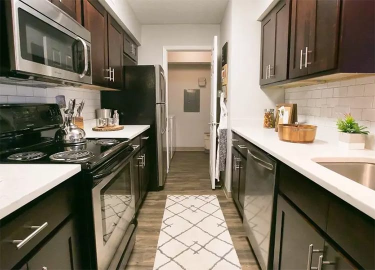 Beautiful modern kitchen at Hunter's Chase Apartments in Westlake, OH