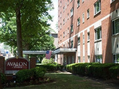 Exterior view of apartment building at Avalon Arms Apartments in Avalon