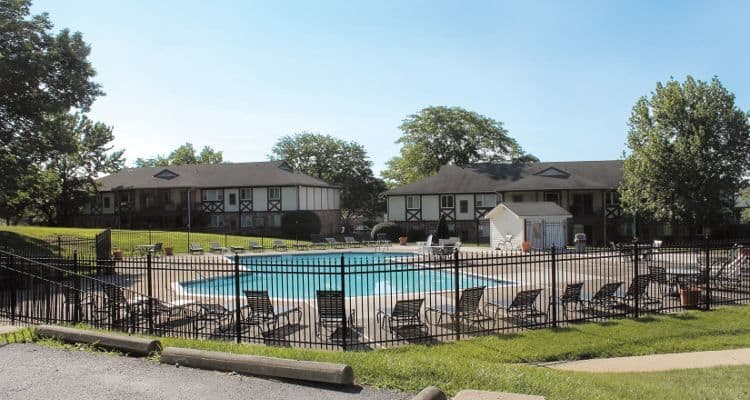 Sparkling swimming pool at King's Manor Apartments in Harrisburg, PA