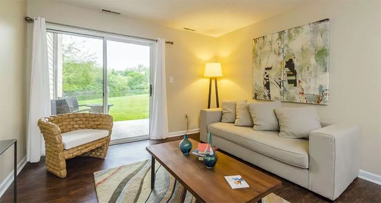 Modern living room at The Lakes at 8201 in Merrillville, IN