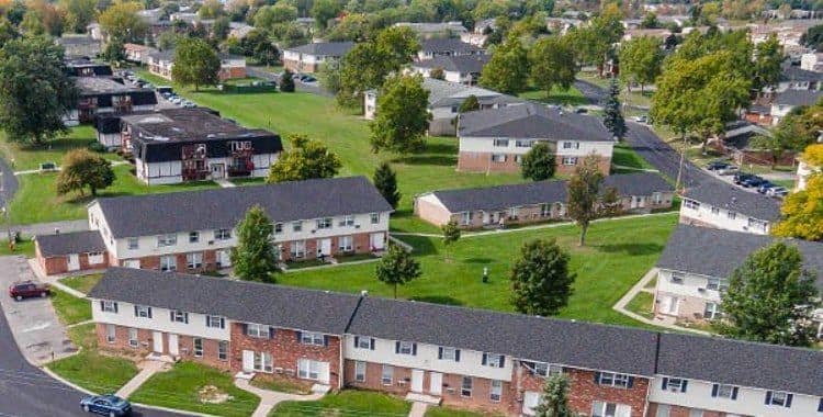 Aerial view of Brookwood on the Green community situated in Liverpool, NY