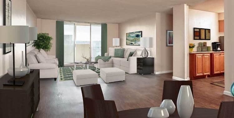 Spacious living room at Towers on the Hudson