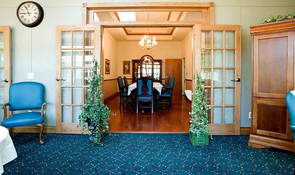 Dining hall with a private dining room at Randall Residence of Decatur in Decatur, Illinois