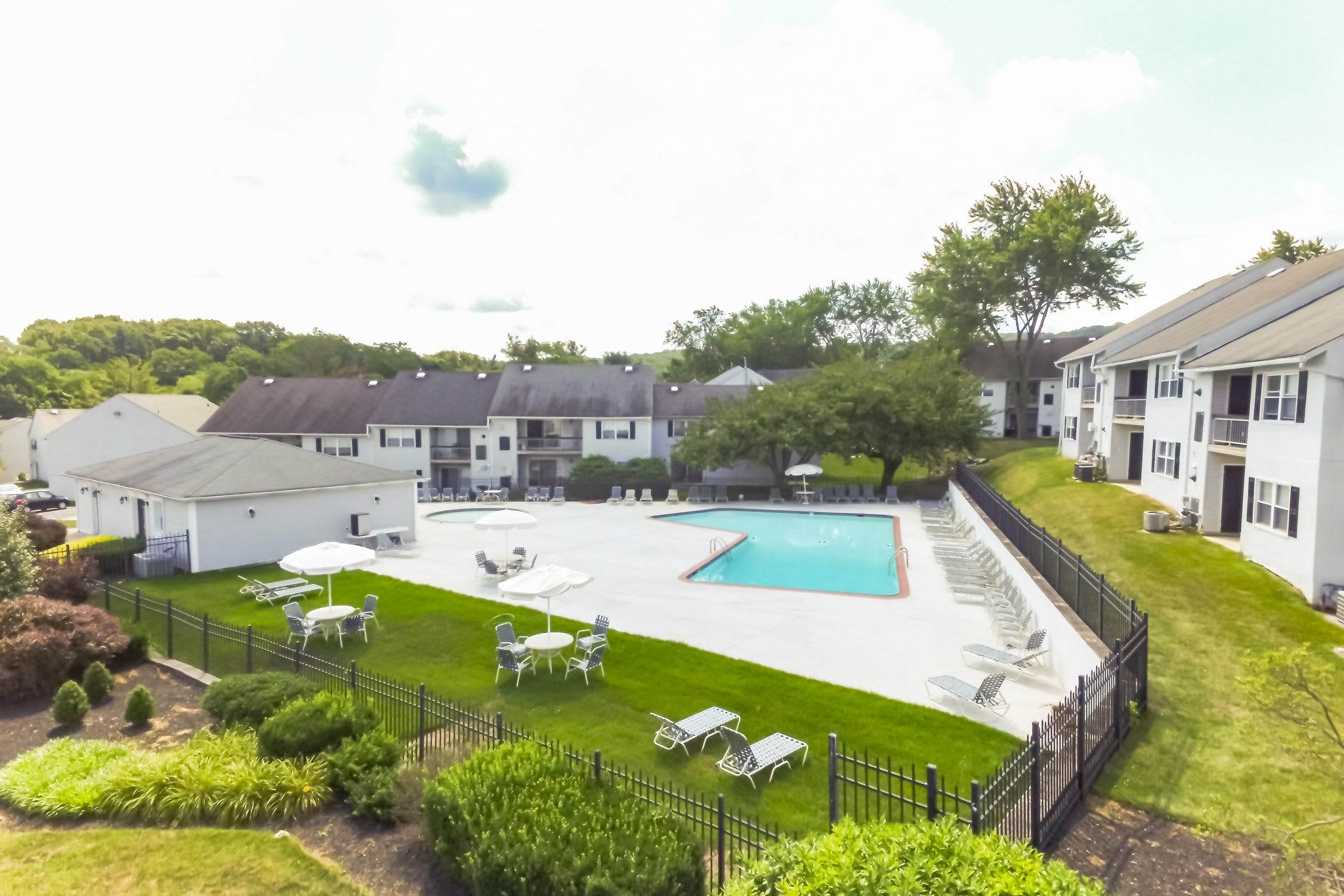 fenced pool and hot tub area at Westgate Village Apartments in Malvern, Pennsylvania
