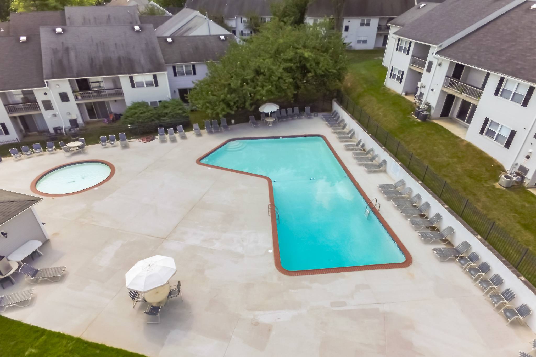 aerial view of the hot tub and pool at Westgate Village Apartments in Malvern, Pennsylvania
