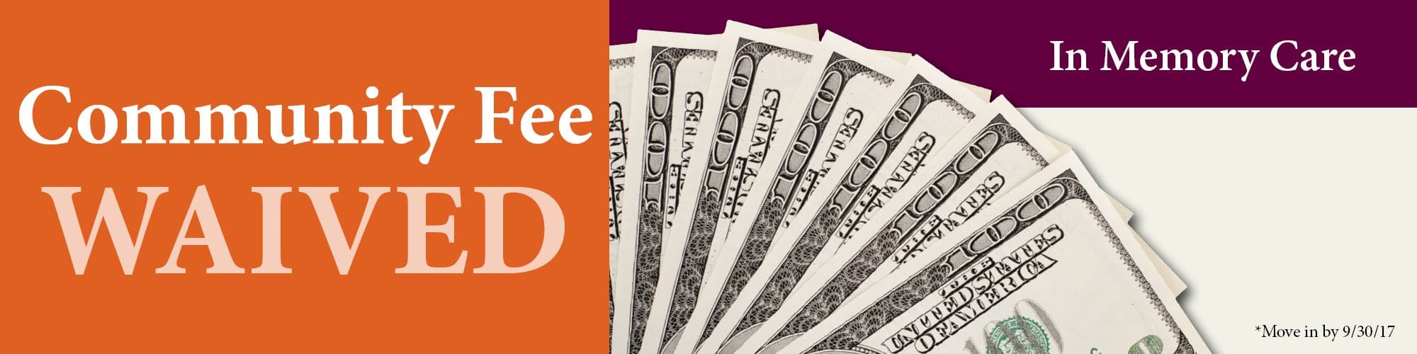 Community Fee Waived in memory care