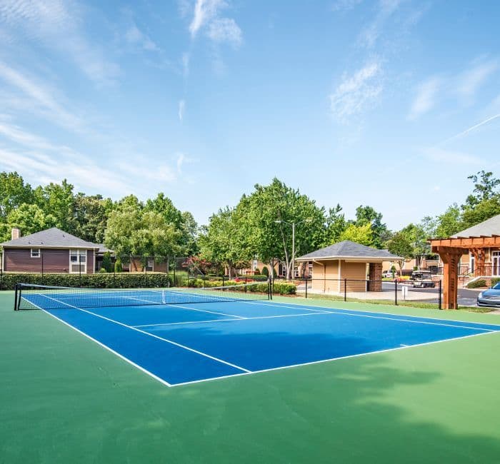 Covered poolside cabanas at Six Forks Station