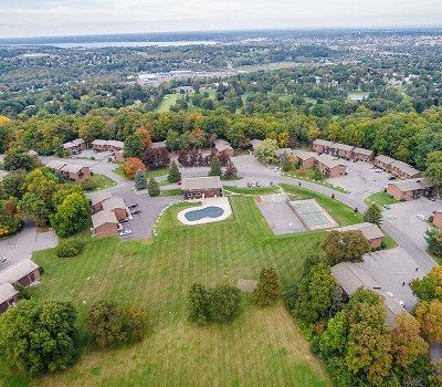 Aerial view of High Acres Apartments and Townhomes community located in Syracuse