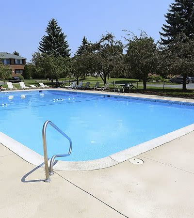 Sparkling pool at Waverlywood Apartments and Townhomes in Webster, NY