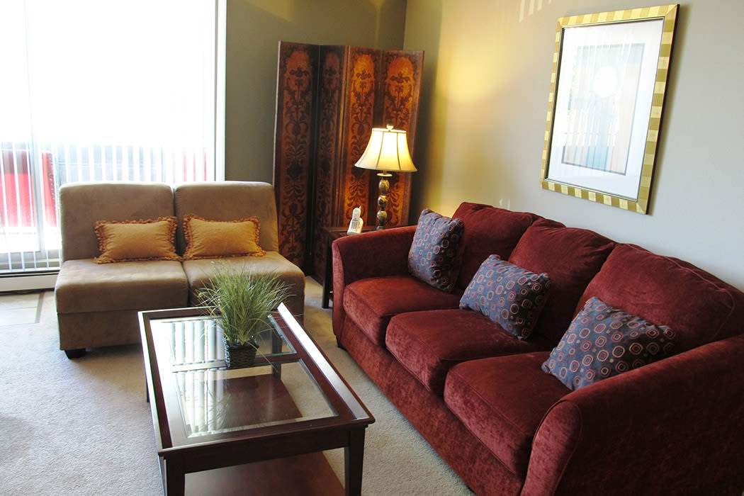 Comfortable living room in Columbus Park apartment home