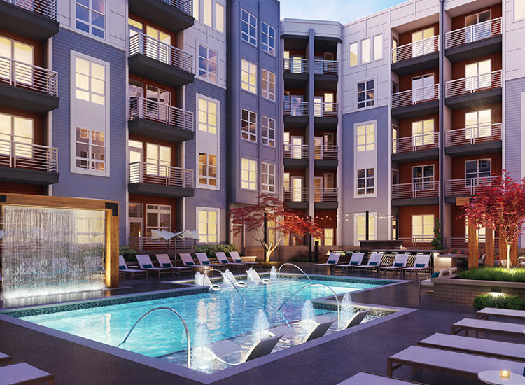 Rendering of pool at Alta Warp + Weft in Charlotte, North Carolina