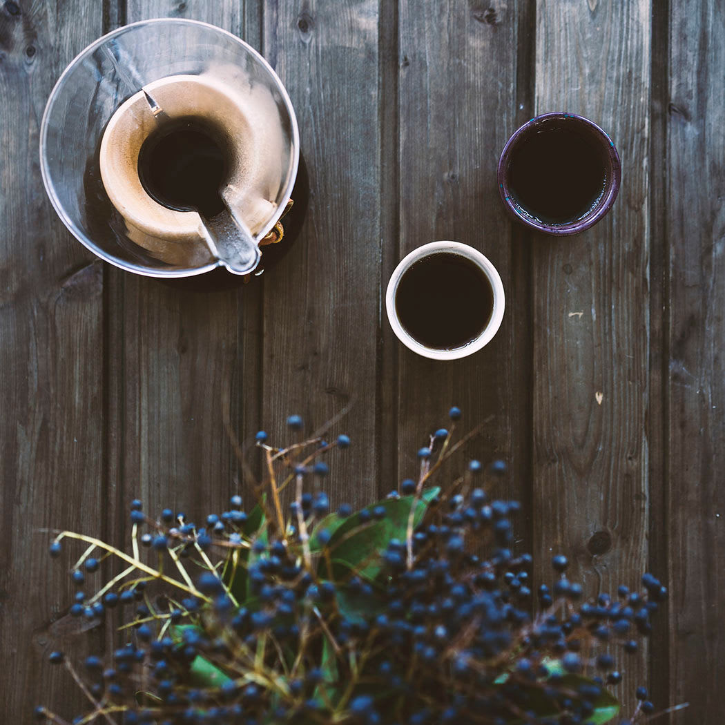 Fresh coffee laid out for morning conversation at Alta Blu in Chapel Hill, North Carolina