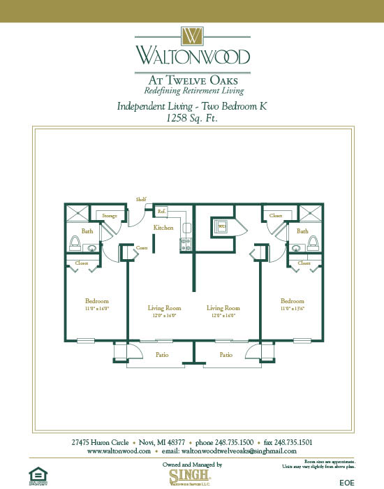 Senior Living Floor Plans Waltonwood Twelve Oaks