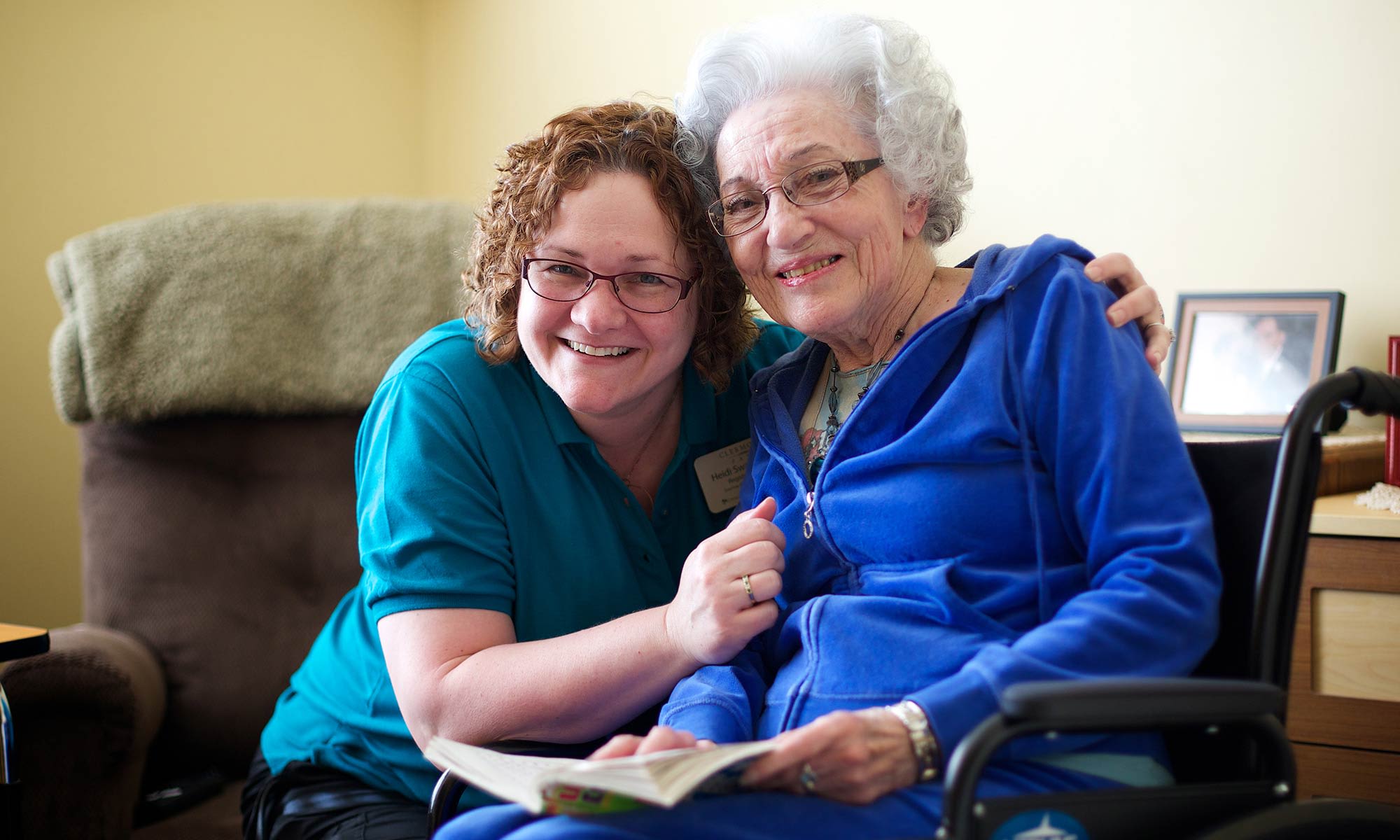 Resident and caregiver at Clermont Park