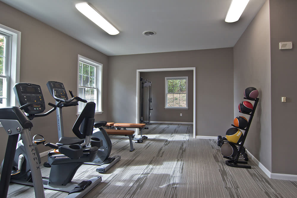 Fitness center and other amenities at apartments in Harrisburg, PA.