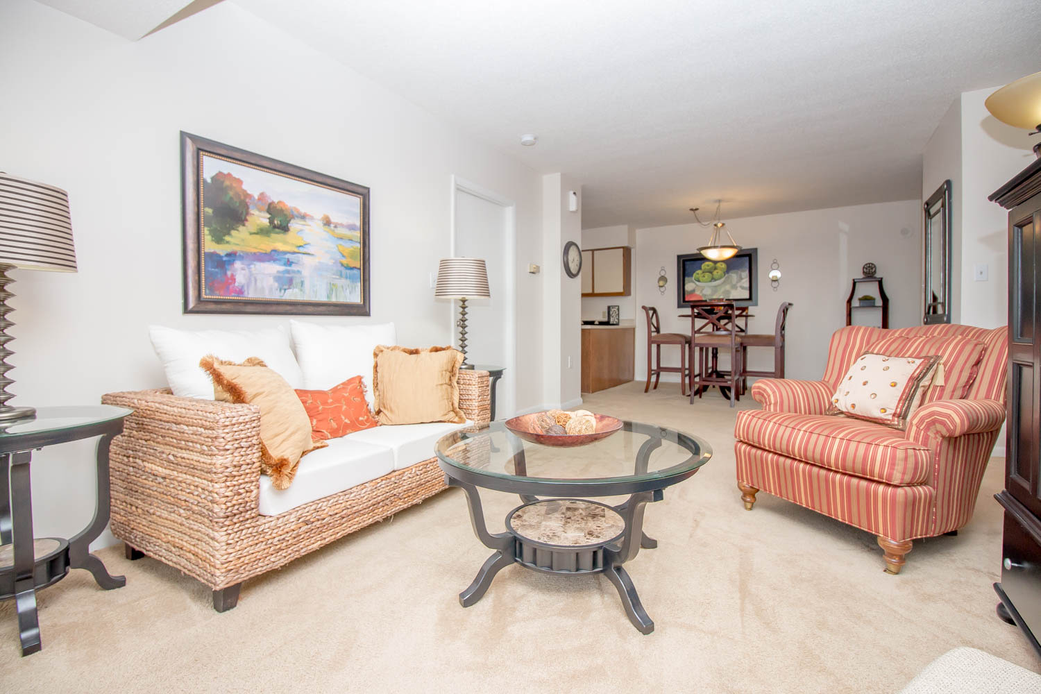 Model living room at River Park Tower Apartment Homes in Newport News, Virginia