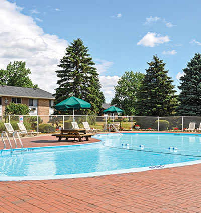 Sparkling swimming pool at Glenbrook Manor Apartments in Rochester, NY