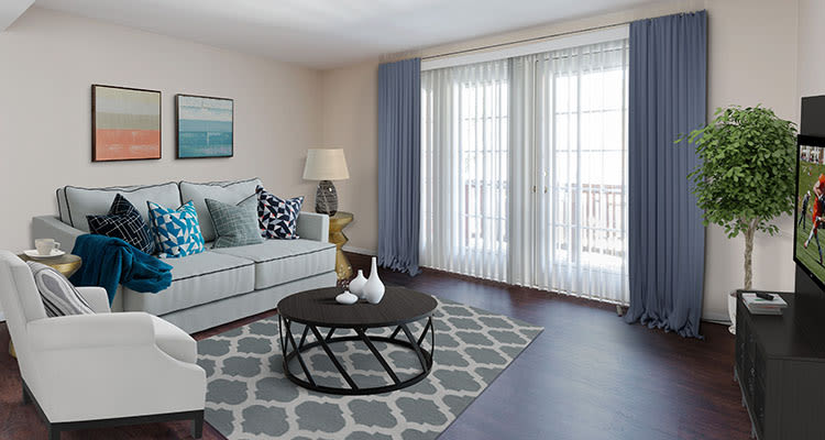Cozy living room at Raintree Island Apartments home
