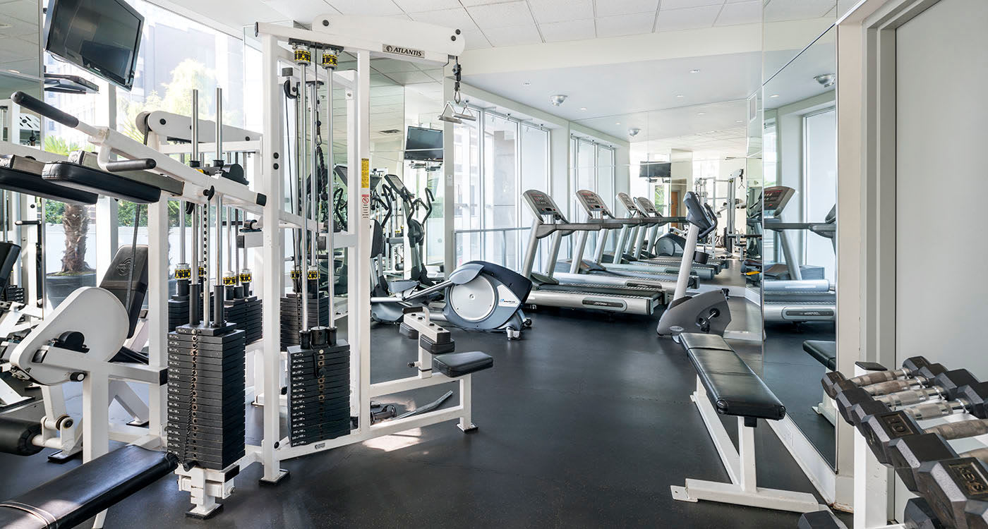 Modern fitness center at Bayview at Coal Harbour in Vancouver, British Columbia