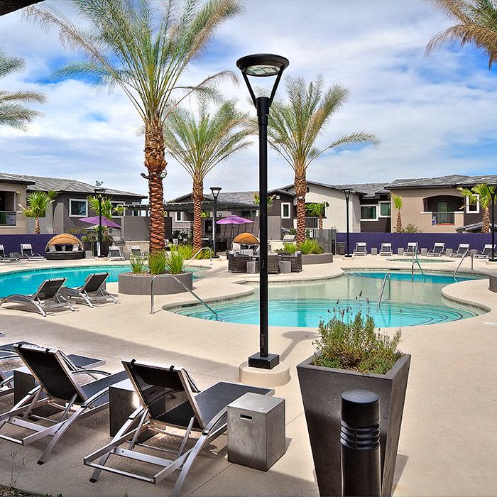Gorgeous swimming pool area at Union Apartments in Las Vegas