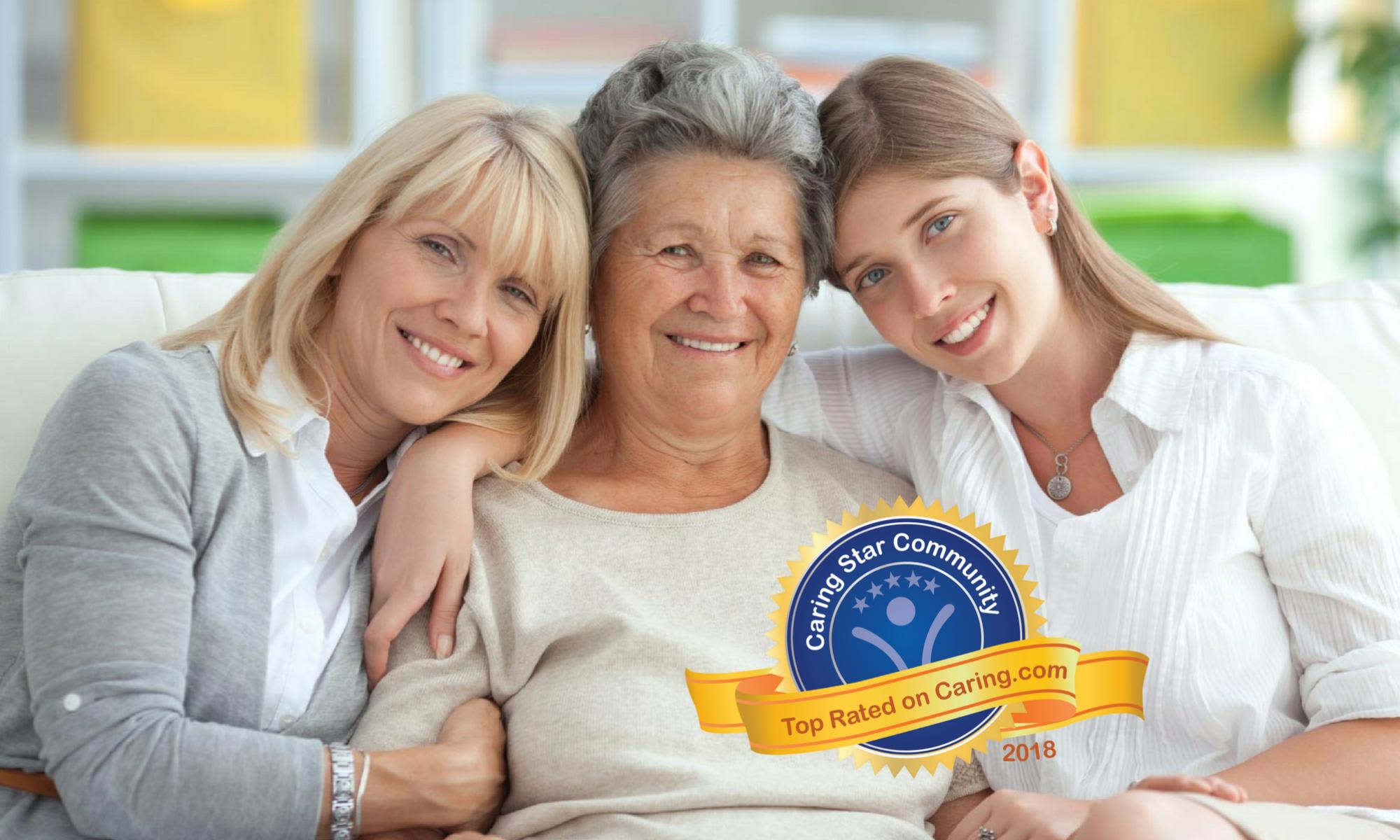 Resident with her daughters at NewForest Estates in San Antonio