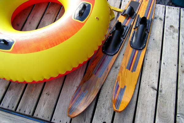 Waterskis and a float tube near Saskatoon Tower in Saskatoon