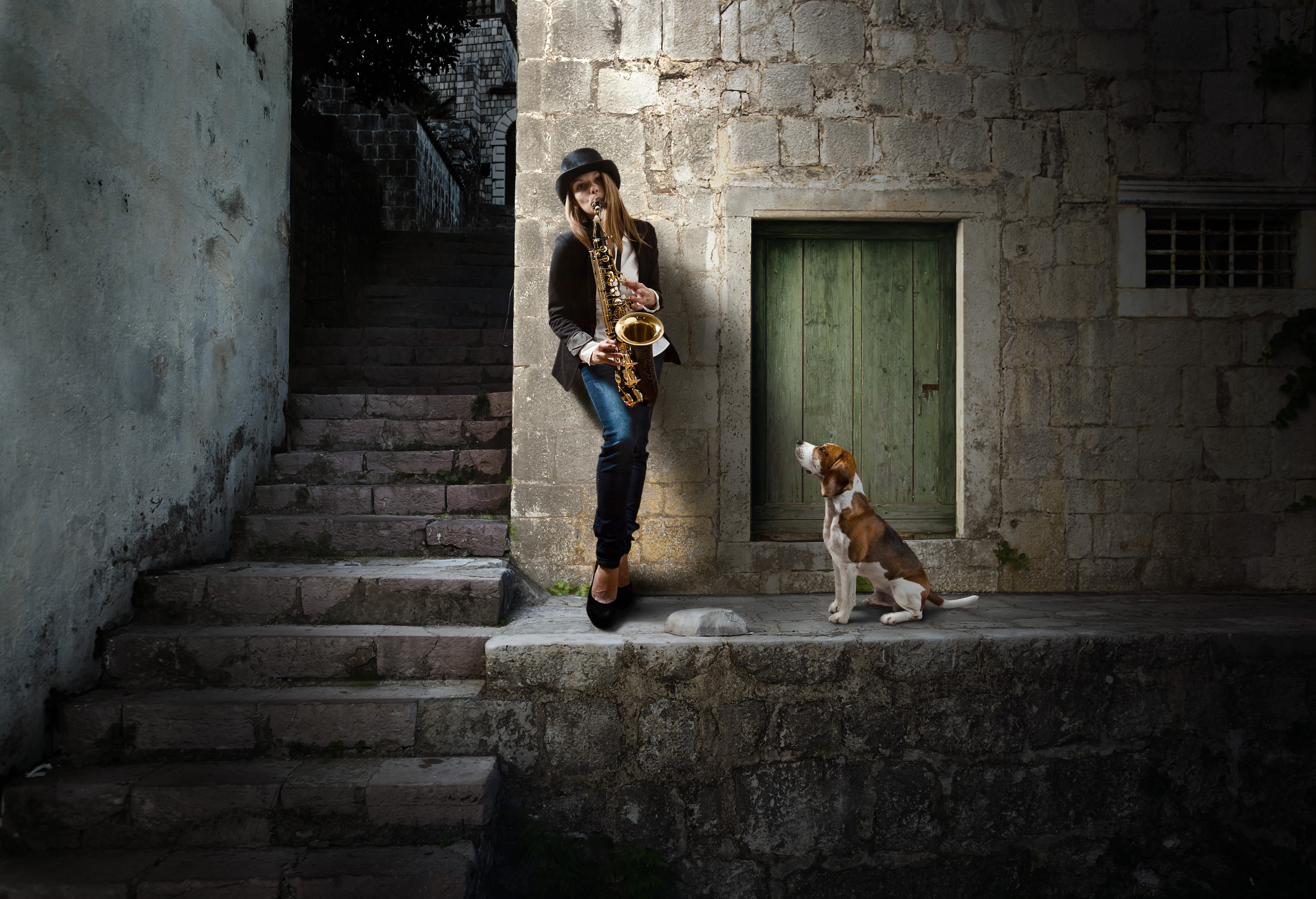 Woman playing the saxophone in Seattle, Washington