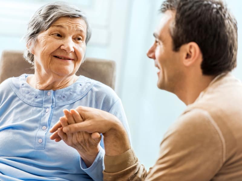 A resident talking to a CNA at Teal Lake Senior Living in Mexico, Missouri