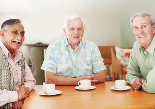 Residents gathered for coffee at Centennial Pointe Senior Living in Springfield, Illinois