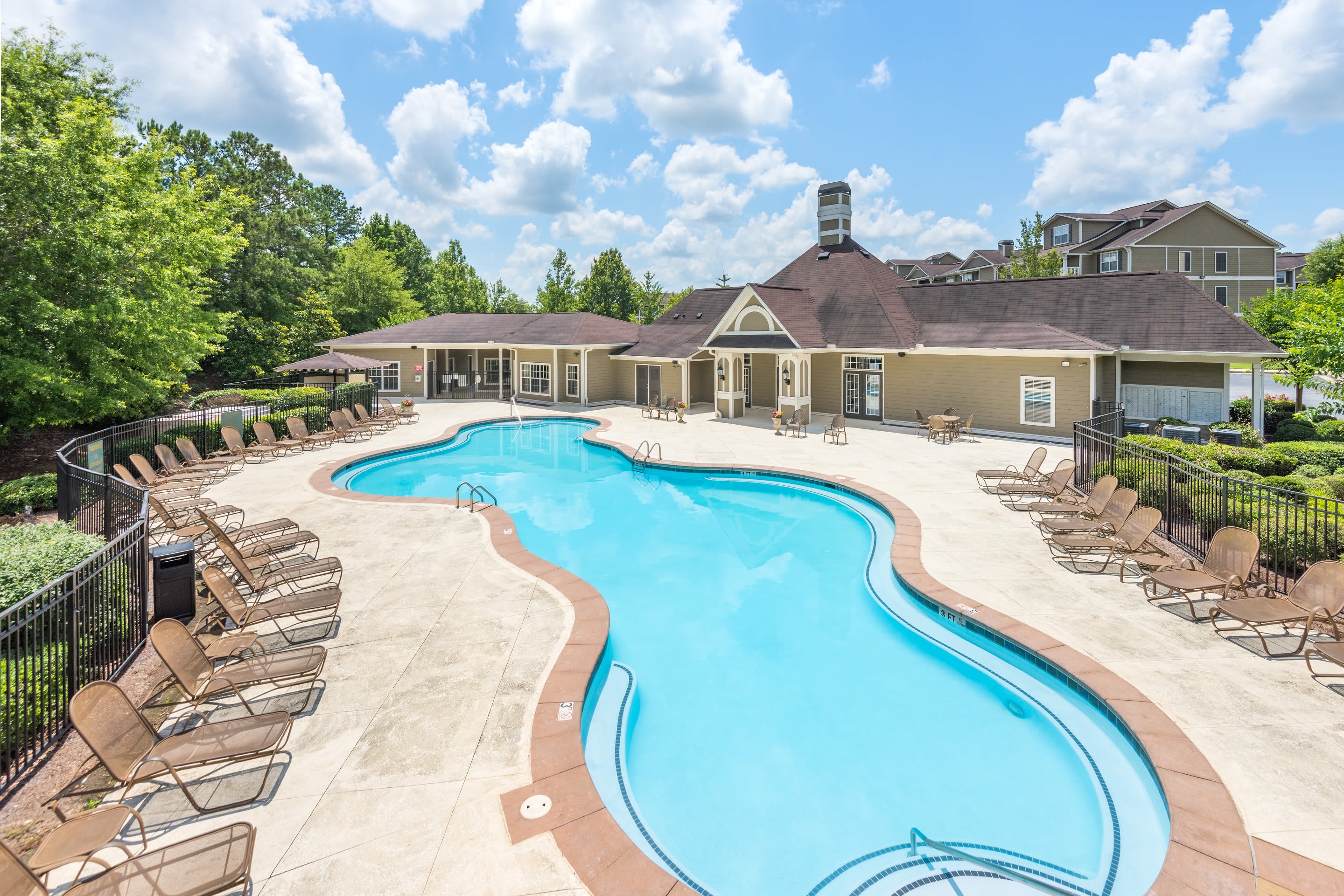 One Rocky Ridge Apartment Homes has a beautiful swimming pool in Douglasville, Georgia