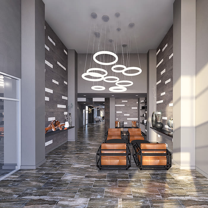 Spacious lobby at 50 Front Luxury Apartments in Binghamton, NY