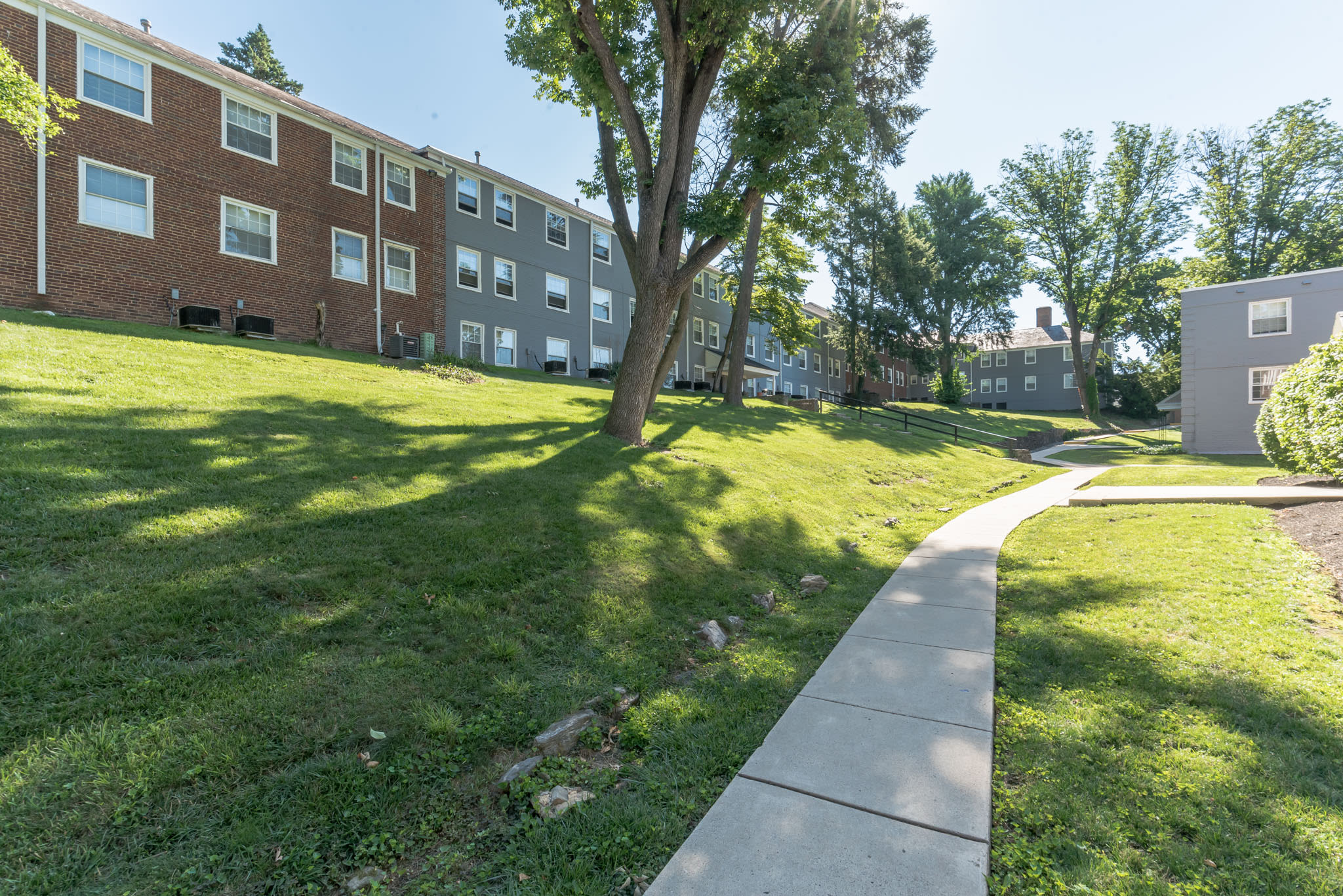 large open lawn at Melrose Station Apartments in Elkins Park, Pennsylvania