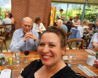 Happy friends eating lunch out and about at the senior living in Sacramento