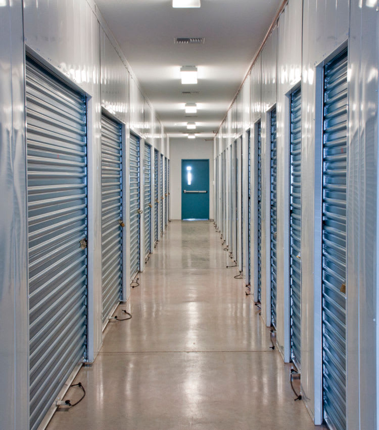 Hallway of storage units at 1-800-Self-Storage.com in Clinton Township, Michigan