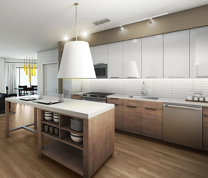 City Centre Ithaca offers a modern kitchen in Ithaca, New York