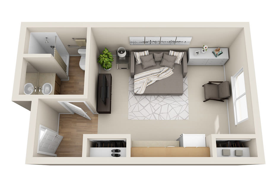 Assisted living studio at Chancellor Gardens at Clearfield in Clearfield, Utah