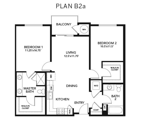 2 bedroom B2a: Approx. 1106 sq ft at Avenida Lakewood senior living apartments in Lakewood, Colorado